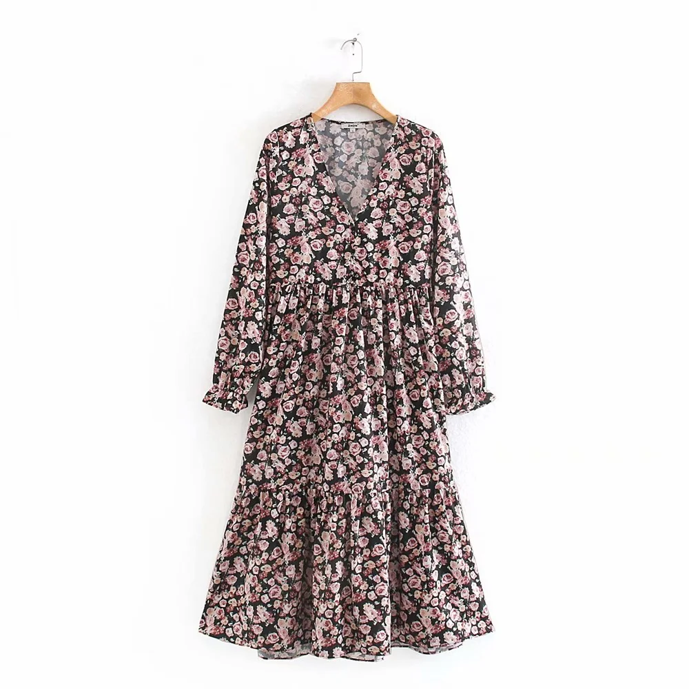 Женское свободное платье трапеция Pube2019 эластичное средней длины с v образным