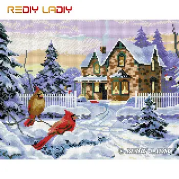 

High Quality Diamond Painting Snow Winter Home Full Round Diamond Embroidery Beaded Cross Stitch Pixel Mosaic Pattern Home Decor
