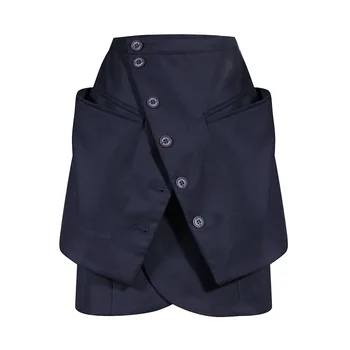 

WOMENGAGA 2020 Fake Two Piece Spring Summer New Pocket High Waist Stitching Irregular Half-length Skirt Girl Female Ax872