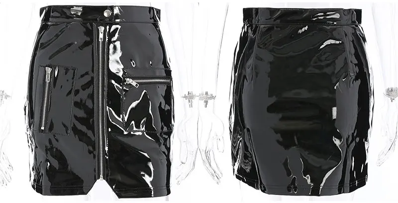 Lossky короткая женская юбка из искусственной кожи, Корейская Сексуальная облегающая мини-юбка с разрезом, осенняя зимняя плюшевая теплая одежда на молнии для женщин
