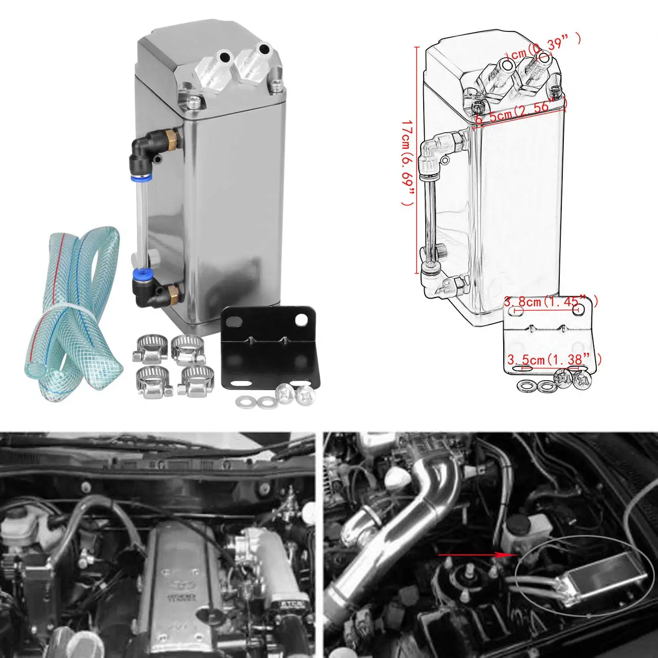

Samger Universal Oil Catch Can Tank Part & Filter Drain Reservoir Racing Engine Aluminum Fuel Tank