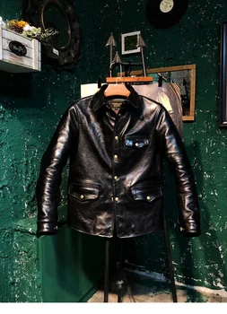 شراء2020 شحن مجاني. إيطاليا المدبوغة الشاي الأساسية الحصان. Br Akeman نمط سترة جلدية ، الرجال خمر ساعات ذات معصم جلد كلاسيكية معطف ،