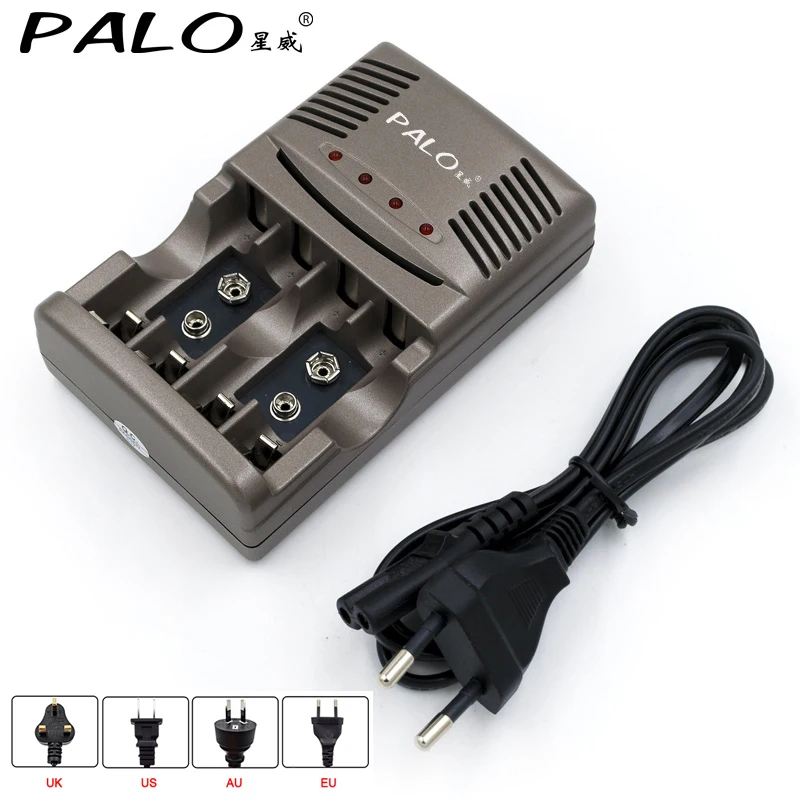 4 слота для AA AAA 9V Ni MH Cd умное зарядное устройство аккумуляторов Зарядные