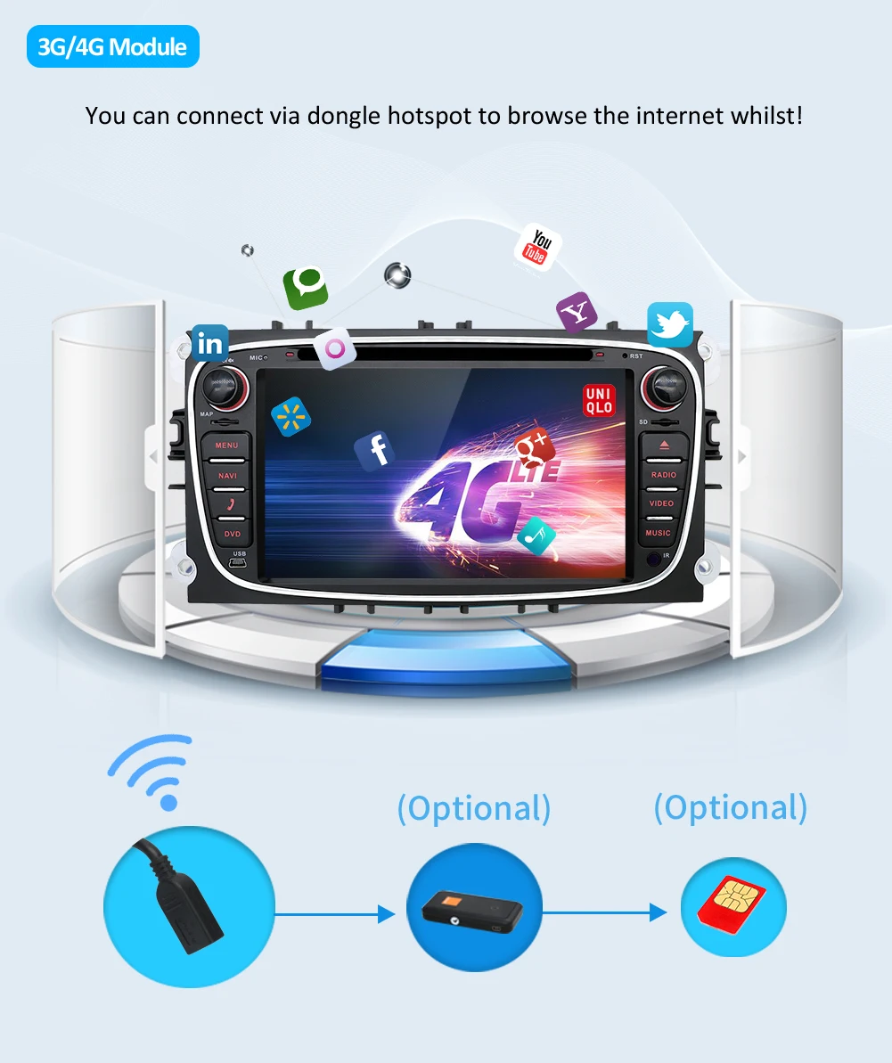 Top for ford s max 2 din radio for focus cassette player android 9.0 Radio Tuner Steering Wheel Control GPS Navigation DVD Player 4G 38