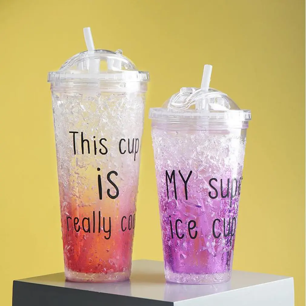 Креативная открытая летняя ледяная чашка, гелевая холодильная двойная пластиковая цветная разбитая ледяная чашка, холодная непроливающаяся чашка, Заказное письмо