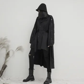 

LANMREM 2020 Women's Lapel Single-breasted Lace Up Front Short Long-sleeved Solid Color Stitching Windbreaker Jacket 19B-a232