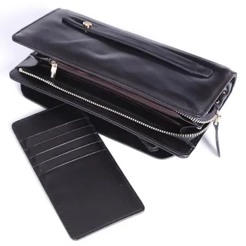 

Men Long wallet Cowhide Clutch Bag Genuine Leather Business Men Clutches Zipper Purses Male Function Wallets