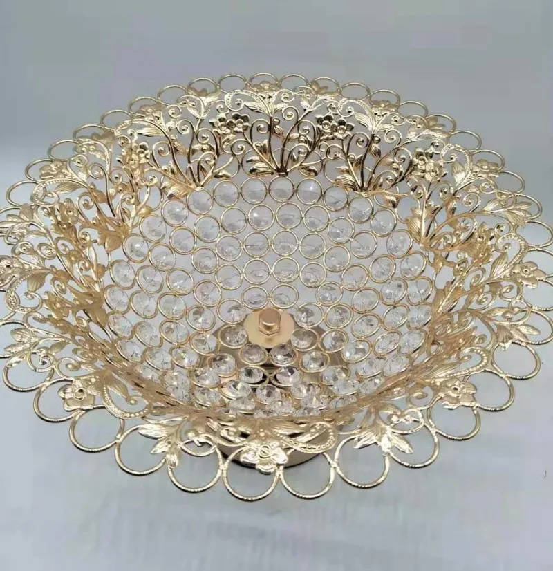 Аксессуары для кухни, позолоченная металлическая круглая чаша для фруктов, конфетные блюда для свадебной вечеринки, тарелки для украшения дома