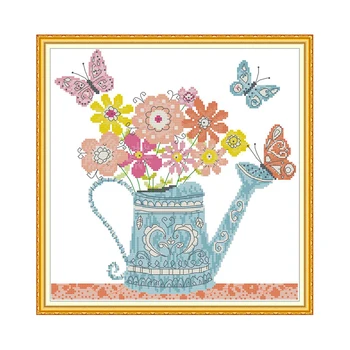

Flower Pot Cross-stitch Embroidery Flowers Aida 14ct Counted Printed Patterns 11ct Canvas for Embroidery Kit DIY Hand Needlework