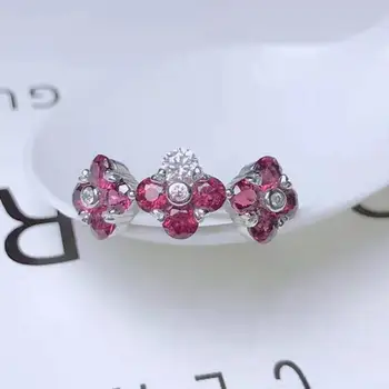 

S925 silver inlay 5A zircon natural purple tooth garnet ring adjustable