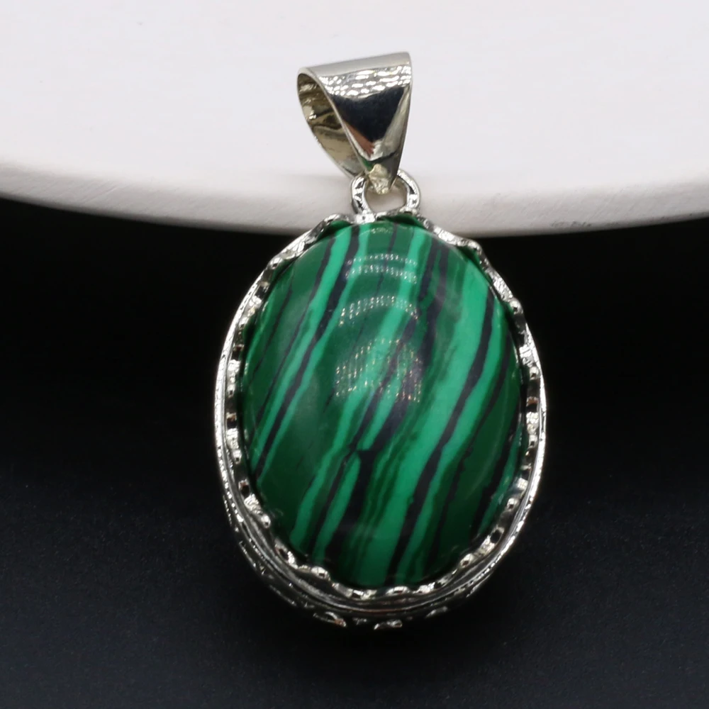 Natural Stone Pendant Egg-Shaped Lace Pendant Rose Quartz/Malachite/Lapis Lazuli/Agates For Jewelry Making DIY Necklace Earrings