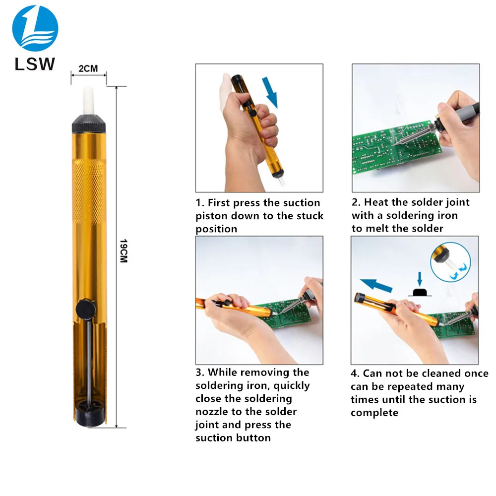 Aluminum Metal Desoldering Pump Suction Tin Gun Soldering Sucker Pen Removal Vacuum Soldering Iron Desolder Hand Welding Tools Aluminum Metal Desoldering Pump Suction Tin Gun Soldering Sucker Pen Removal Vacuum Soldering Iron Desolder Hand Welding Tools