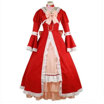 Темный дворецкий, косплей костюм Kuroshitsuji Elizabeth Red Dress Женская одежда для Лолиты с бантом