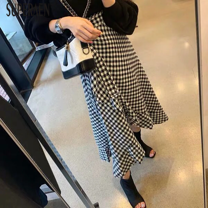 SuperAen осень новые женские юбки 2019 хлопок корейский стиль хлопок женские юбки высокая талия асимметричные юбки женские