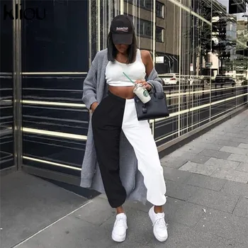 

Fashion Womens pants 2020 New Streetwear Pocket Sports Black and White High Waist Casual Beam Foot Trousers joggers Sport Pants