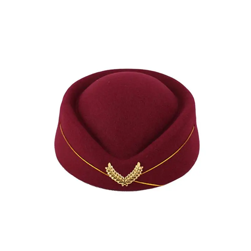 Для женщин стюардесса шляпа из шерсти фетровая шляпа стюардесса шляпа шапочка стюардессы для костюм Косплэй музыкальное выступление - Цвет: Vino Rosso