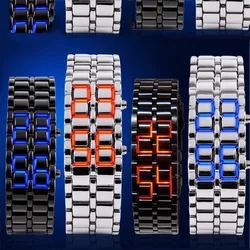 Reloj de pulsera Digital Lava para hombre, cronógrafo de Metal, color negro, con pantalla LED roja/azul, regalo para chico, deportivo, creativo