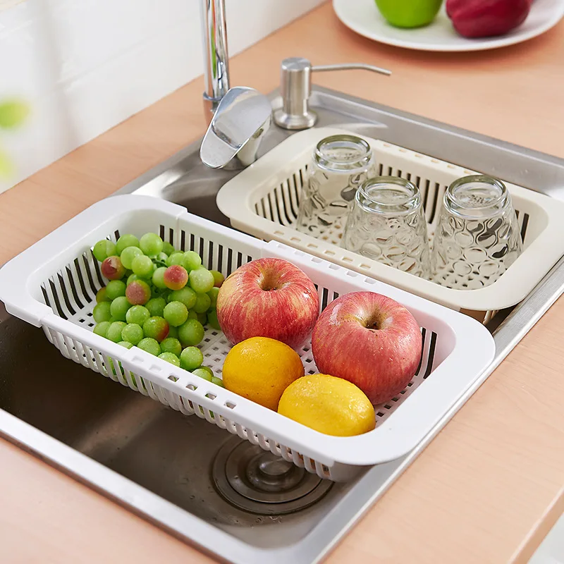 

Dish Drying Rack Holder Over The Sink Multifunctional Kitchen Retractable ABS Fruit Vegetable Bowl Cup Drain Basket Drainer Tray