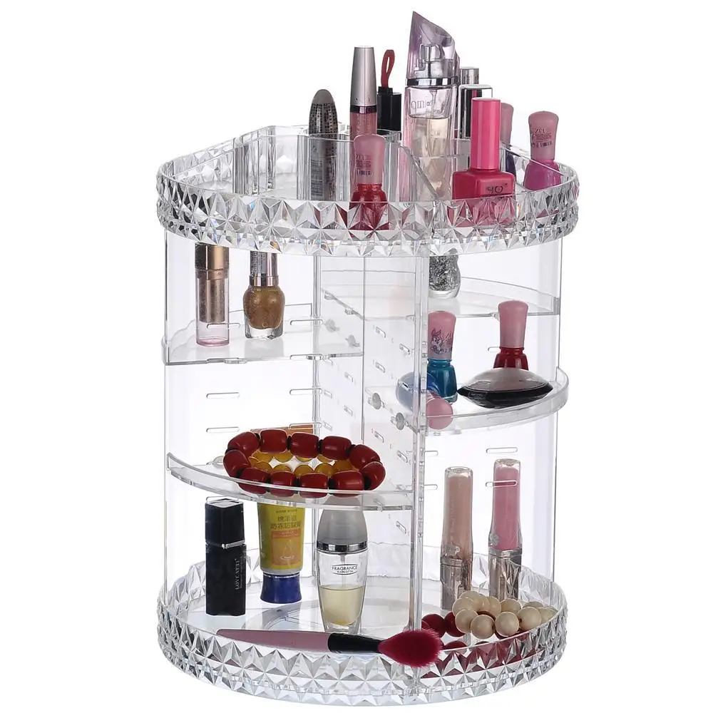 

Diamond Pattern Makeup Storage Box 306 Rotating Transparent Acrylic Dresser Lipstick Skincare Desktop Storage