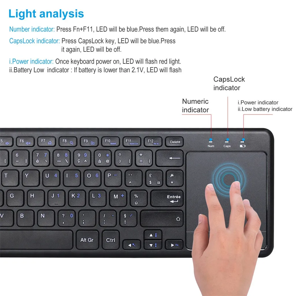 

2.4GHz Wireless Mini Touchpad Keyboard French Keyboard For PC Smart TV Android For AIl-IN-ONE Computers For Windows Mac