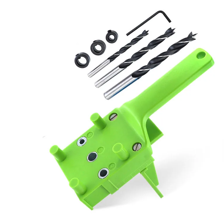 green set Устройство Doweling 6/8/10 мм Карманный отверстие джиг комплект Carpenter Самоцентрирующийся зажимной тонкий пояс, который крепится на направитель сверла локатор джиг Деревообрабатывающие инструменты - Цвет: green set