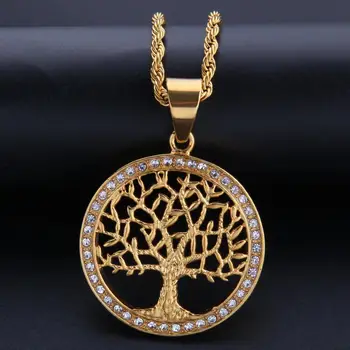 

Hot Tree Of Life Crystal Round Small Pendant Necklace Gold Colors Rose Gold Colors Chain Necklace Elegant Women Jewelry Gifts
