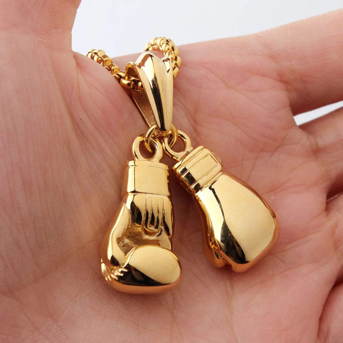 Mens Gold Chain Necklace Boxing Stainless Steel Fitness Jewelry