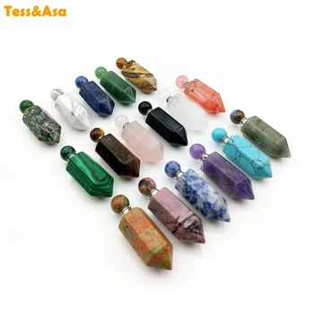 

Gems stone Hexagon prism perfume Bottle pendant essential oil diffuser stainless steel necklace Chakra Crystal Quartz vial