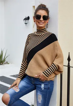 

Women's Autumn And Winter New Diagonal Stripe Thickened Cape Sweater High Collar Long Sleeve Knitted Batman Shirt