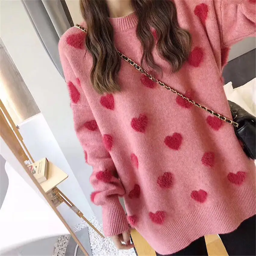 Suéter de las mujeres chaqueta Otoño Invierno Jersey love manga larga estilo perezoso neto moda de color rojo retro top 2020 nuevo gran oferta