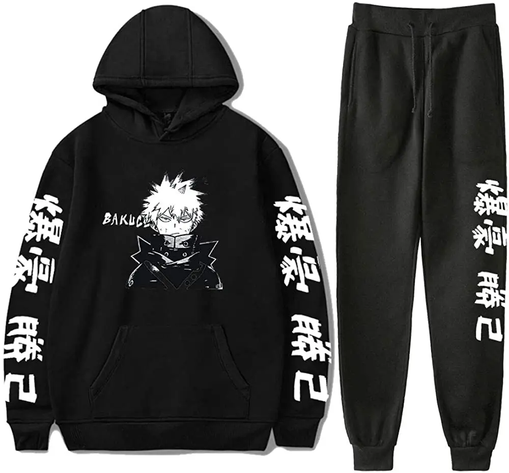 

Meu herói academia moletom unissex duas peças conjunto bakugou hoodies + jogger pant moda streetwear anime japonês harajuku sets