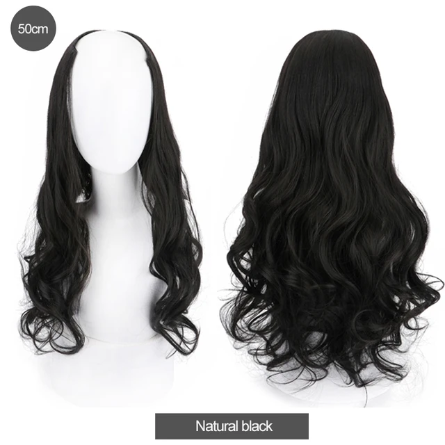 DIFEI Synthetic U Clip In One Piece Hair Extension Long Wavy Half Wig Hair Extension Natural Brown Hair Piece For Women Use natural black