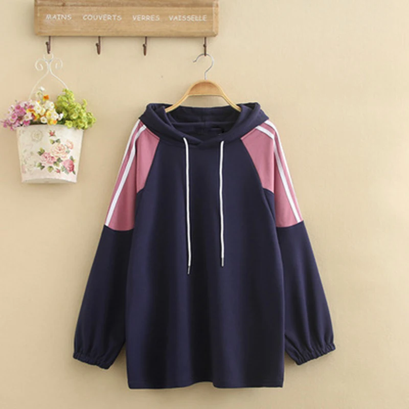  Autumn and winter large size women's hoodie 4XL 5XL 6XL 7XL 8XL color matching fashion casual sweat