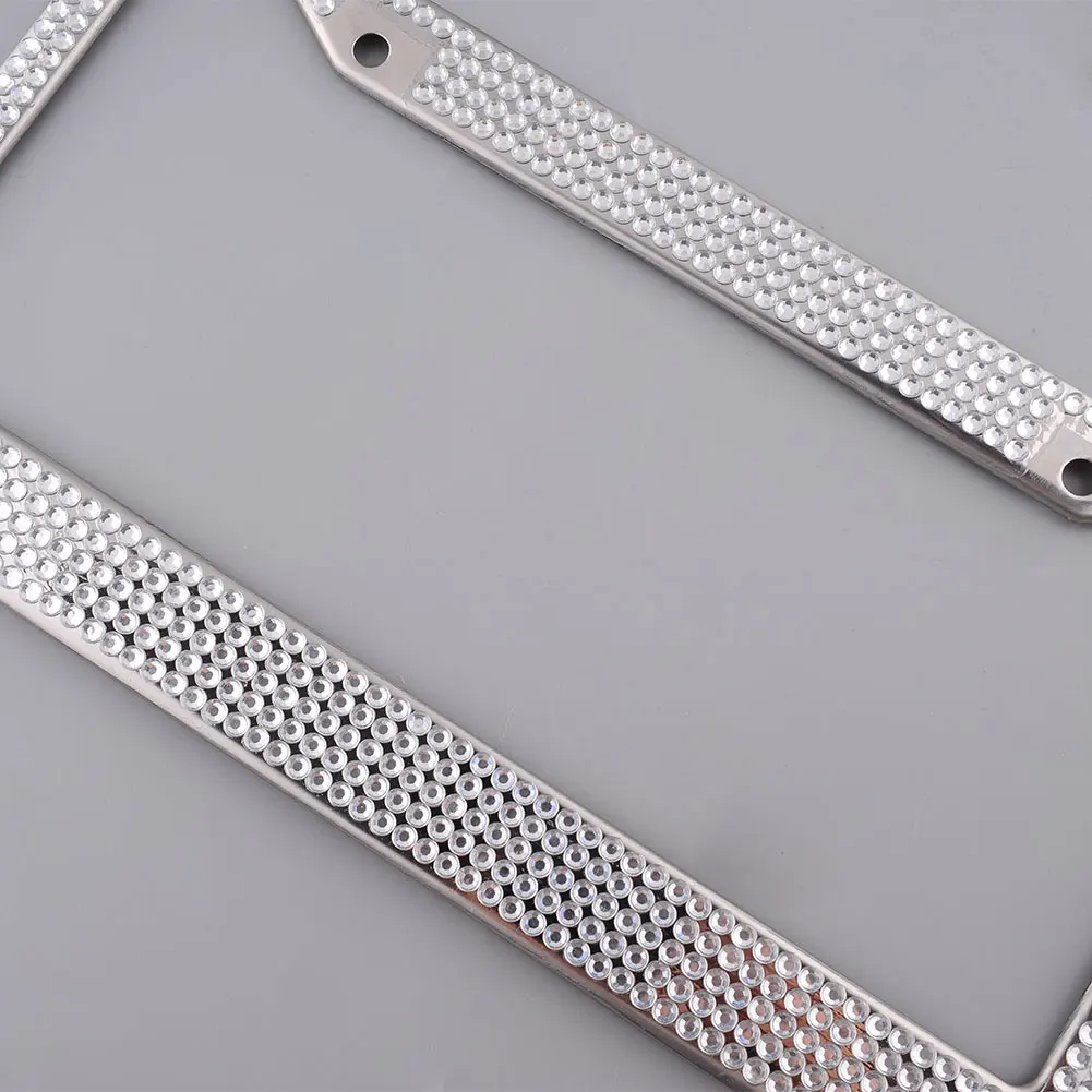 Vehemo Sliver Frame License Frame Tag Cover Bling License Frame Glitter License Plate Frame Crystal Steel Car License Frame