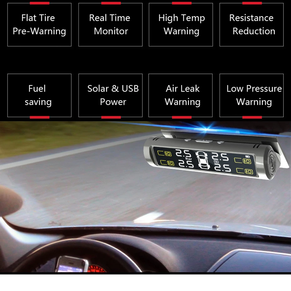 Новая солнечная энергия TPMS автомобильная система контроля давления в шинах 4