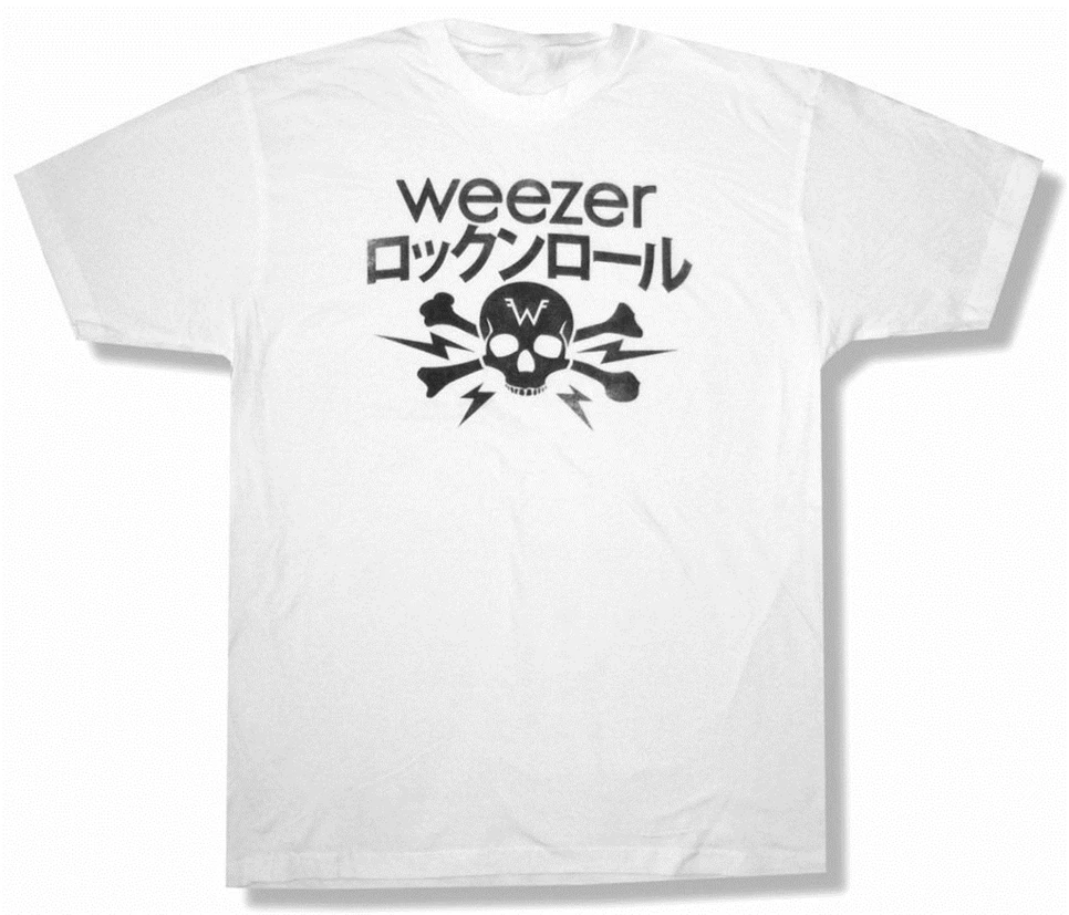 Weezer Kanji череп и кости изображения белая футболка Новая мягкая группа товар
