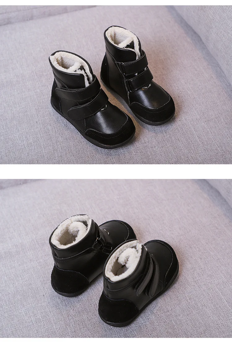 Сапоги для маленьких девочек Натуральная кожа Мальчики британский стиль ботильоны осень-зима; в повседневном стиле дети легкий вес плюш обувь снегоступы