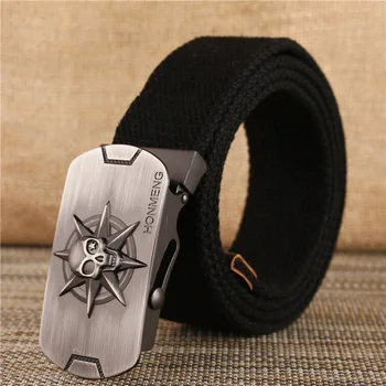 

Men Casual Automatic Buckle Canvas Belt, Boys Students Teens Casual Pants Jeans Belt, Skull Buckle Metal Tactical belt