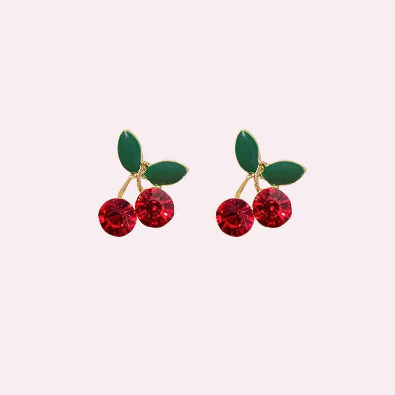 Korean Crystal Cherry Bead Stud Earrings For Women Wedding Femme Statement Jewelry Accessories eh1094 - Image 3