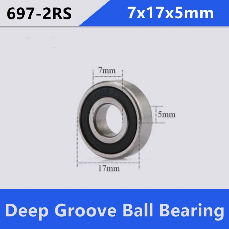 100pcs/lot 7x17x5mm Bearings 697RS 697-2RS 697 2RS RS 7*17*5mm Deep Groove Ball Bearing