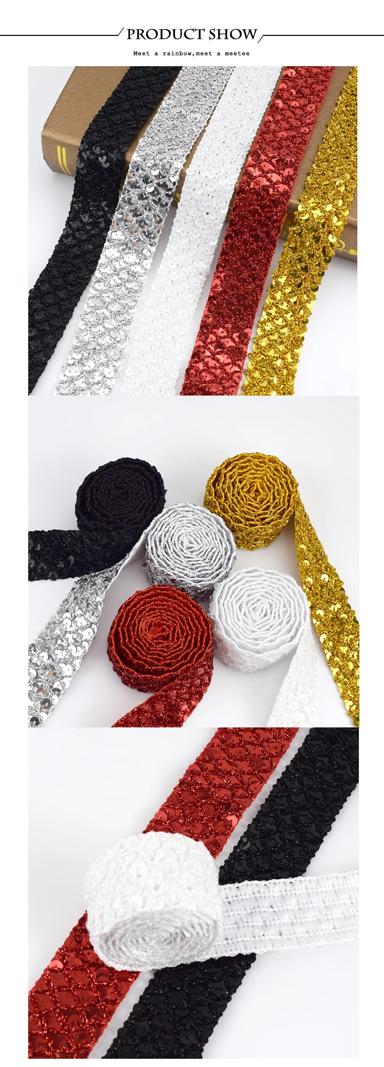 8Meters Meetee Sequin Lace Trim Ribbons Gold Silver Trims Fabric Stage Costume Dance Dress Paillette Band DIY Sewing Accessories