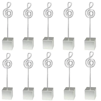 

10Pcs Silver Square Base Music Wire Photo Clip Resin Stand Memo Holder Music Shape Table Number Holder Wedding Favor Party Decor
