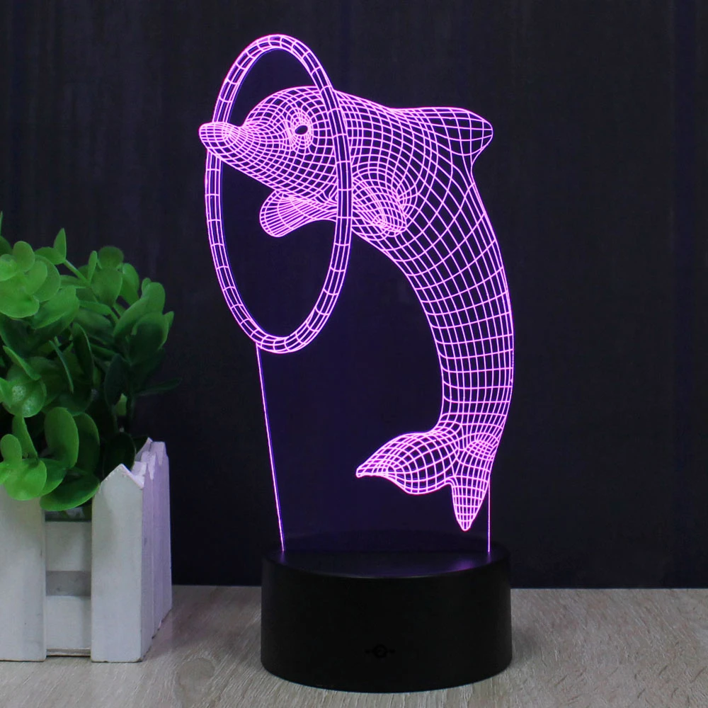 Животные Дельфин 3D лампа RGB светодиодный USB настроение детский ночник многоцветный светильник Настольная Праздничная Рождественская подарок игрушка для малыша