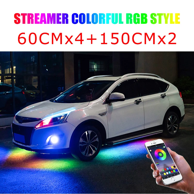 car light bulbs Niscarda 4PCS 12V IP65 App Control RGB LED Strip Under Car 60 90 120cm Tube Underglow Underbody System Neon Light rear fog lights Car Lights