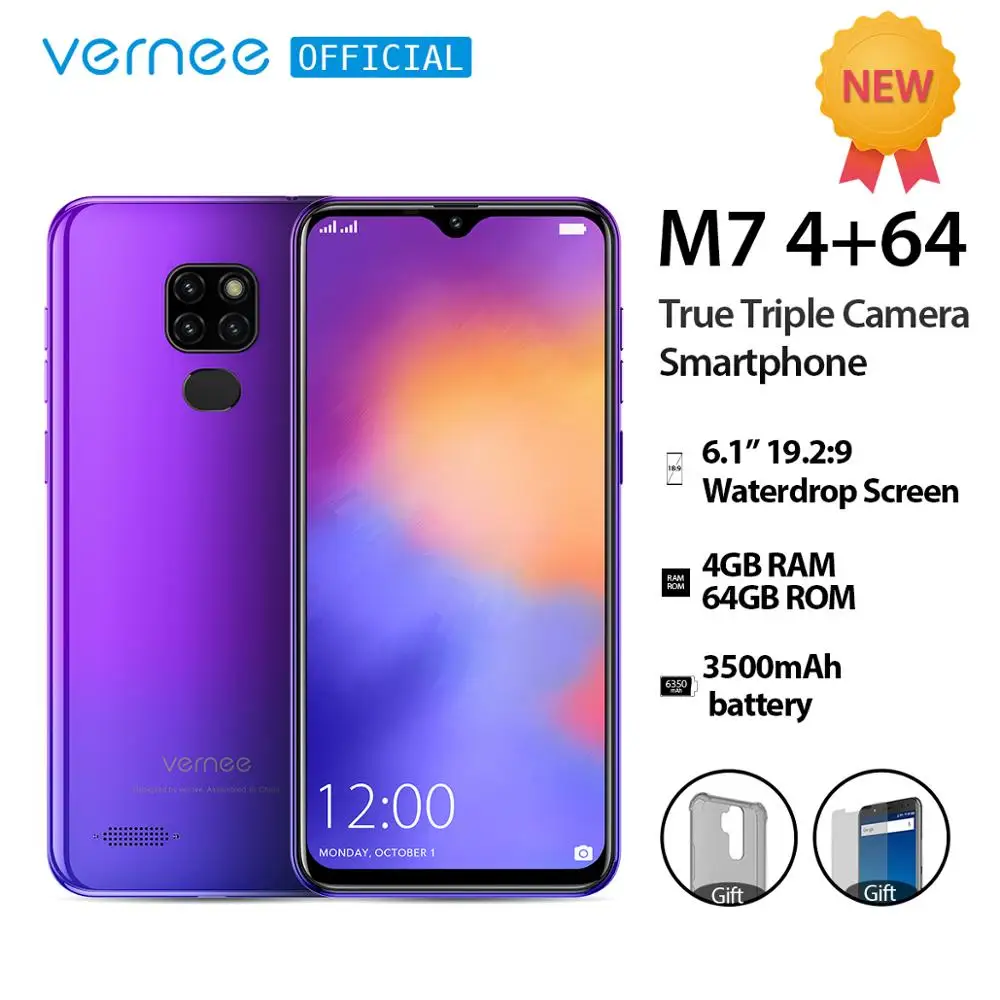 Смартфон Vernee M7, 4 Гб ОЗУ, 64 Гб ПЗУ, Android 9,0, 6,1 дюймов, экран в виде капли воды, настоящая Тройная камера, отпечаток пальца, распознавание лица, 4G LTE, телефон