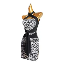 

Sexy Halter Leopard-print Mesh Dress Latin Dance Competition Dresses Women Tango Salsa Samba Dancing Clothes Practice Wear