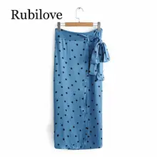 Rubilove, женская модная юбка в горошек с принтом пояса с бантом, сексуальные повседневные Прямые юбки до середины икры