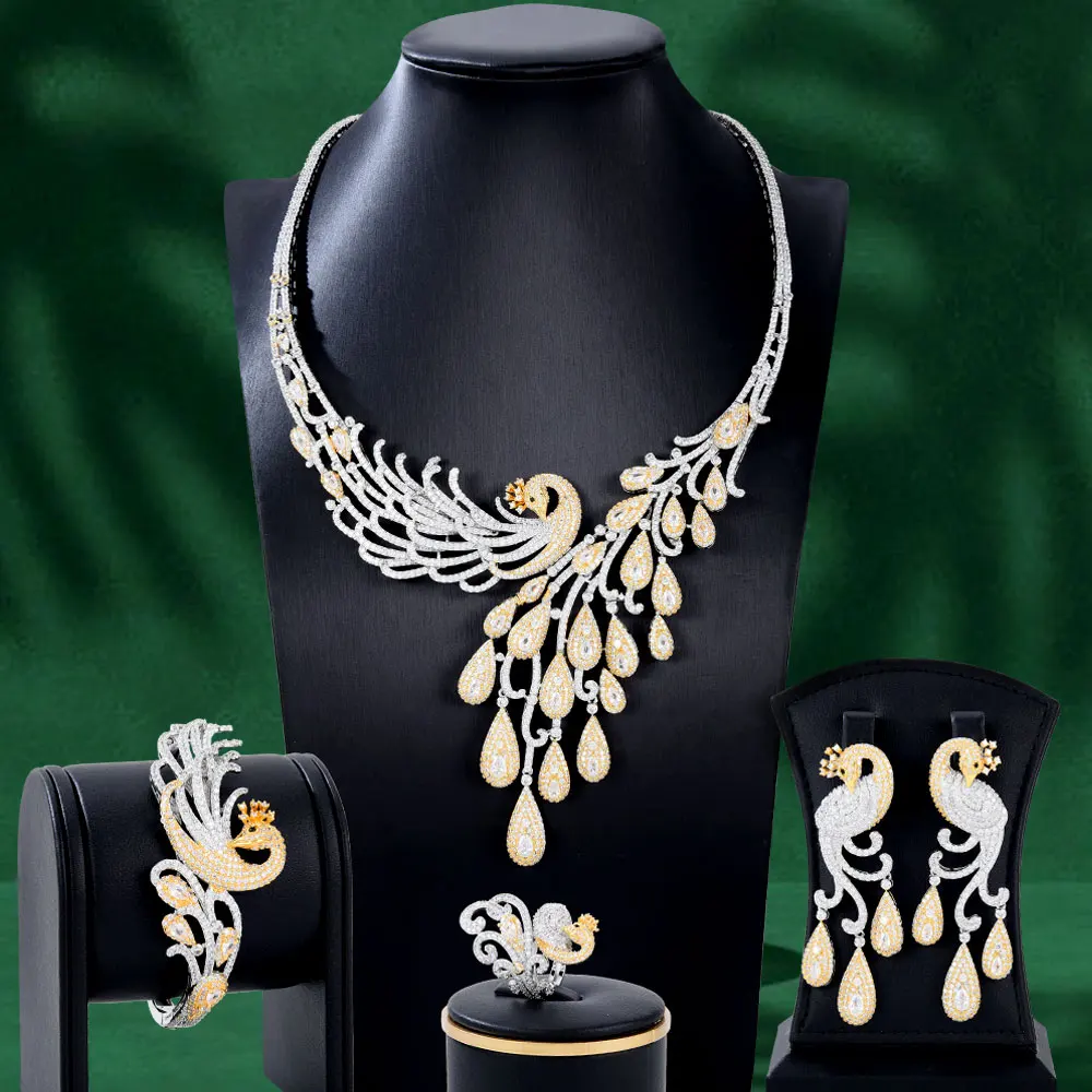 

GODKI Luxury Phoenix 4PCS African Necklace Earring Sets Zircon Jewelry Sets For Women Wedding Indian Nigerian Party Jewelry Set