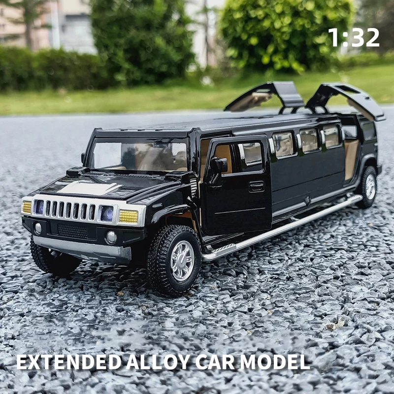 Photo Product High Simulation 1:32 Alloy Hummer Lengthen Limousine Metal Diecast Car Model Pull Back Flashing Musical Kids Toy Vehicles gift