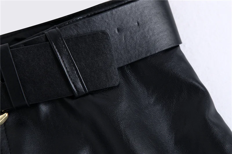 OMIKRON Winter Pu Leather Sashes Skirt Women Maxi Long Skirts Womens High Waist Slim Autumn Vintage Black Aline Skirt Spodnica